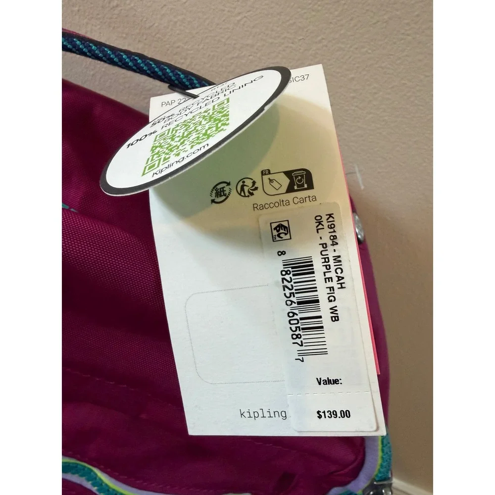 Kipling Micah Laptop Backpack Purple Fig WB KI9184 Recycled Lining NWT